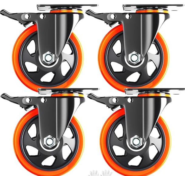4 Inch Caster Wheels – Orange Rubber Heavy Duty